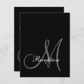 シンプルなブラックとホワイトのイニシャル結婚式の受付カード 招待状 (正面/裏面)