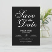 シンプルなブラックとホワイトのエレガントな結婚式の招待状を保存する 招待状 (スタンド正面)
