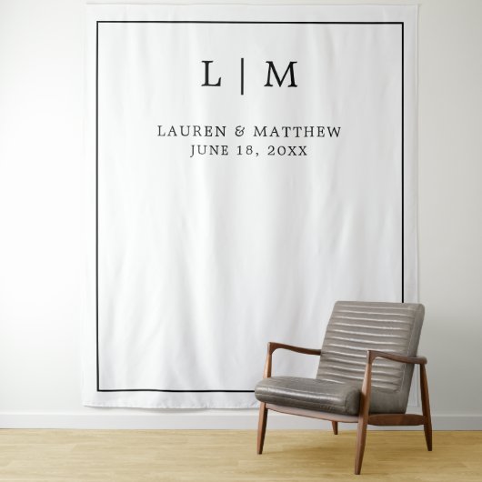 シンプルなブラックとホワイトのモノグラム エレガント ウェディング タペストリー (インサイチュ)