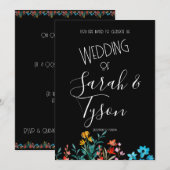 シンプルなブラックの花モチーフの結婚式の受付デザイン 招待状 (正面/裏面)