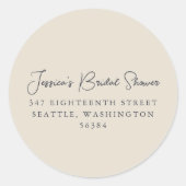 シンプルなブラックアイボリーの結婚式前お祝い返信住所ラベル ラウンドシール (正面)