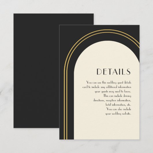 シンプルなブラックアーチの結婚式ゲスト詳細カード エンクロージャーカード (正面/裏面)
