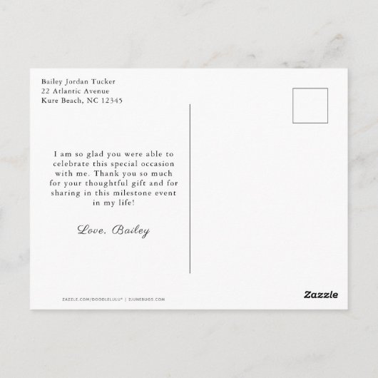 シンプルなブラックオンブレ写真 卒業お礼メッセージ ポストカード (裏面)