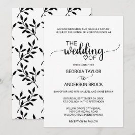 シンプルなブラックカリグラフィーフォーマルウェディング 招待状