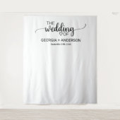 シンプルなブラックカリグラフィー結婚式写真用背景 タペストリー (正面)