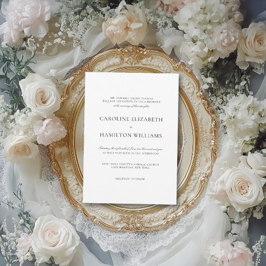 シンプルなブラックカリグラフィー エレガントなホワイトウェディング 招待状