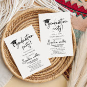 シンプルなブラックキャップ 高校卒業パーティー 招待状