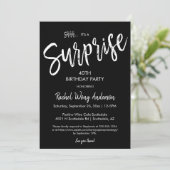 シンプルなブラックサプライズ誕生日退職パーティー 招待状 (スタンド正面)