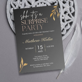 シンプルなブラックサプライズ退職パーティーオンライン 招待状