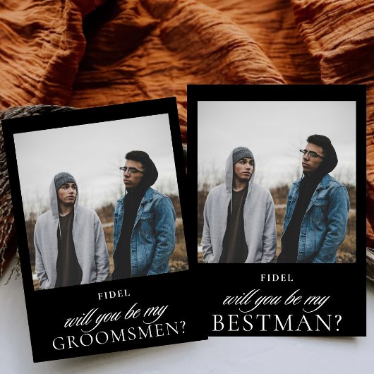 シンプルなブラックスクリプト写真 グルームズメンへの提案 招待状