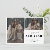 シンプルなブラックボールドテキスト2枚の写真 新年おめでとうございます シーズンカード (スタンド正面)