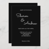 シンプルなブラックモダン結婚式招待状 招待状 (正面/裏面)