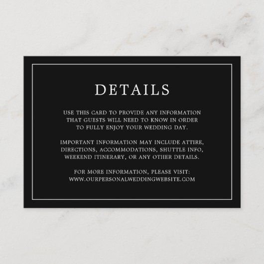 シンプルなブラックモノグラムエレガントウェディング エンクロージャーカード (正面)