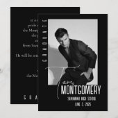 シンプルなブラック写真卒業発表 招待状 (正面/裏面)