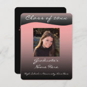 シンプルなブラック＆ピンクのウェーブ 卒業おめでとうのご案内 招待状 (正面/裏面)