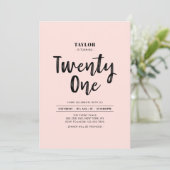シンプルなブラック＆ピンクの21歳誕生日パーティー 招待状 (スタンド正面)