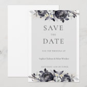 シンプルなブラック フローラル デジタル セーブ・ザ・デート カード (正面/裏面)