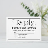 シンプルなブラック＆ホワイトのクリスチャン結婚式出欠確認カード 出欠カード (スタンド正面)