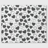 シンプルなブラック＆ホワイトのハートパターン クリスマス ラッピングペーパー (フラット)