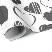 シンプルなブラック＆ホワイトのハートパターン クリスマス ラッピングペーパー (ロールコーナー)