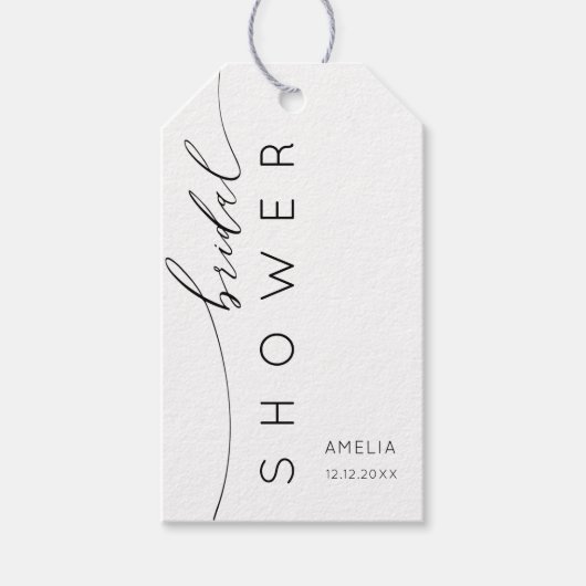シンプルなブラック＆ホワイトの感謝の気持ちを込めたブライダルシャワー ギフトタグ (正面)