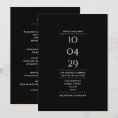 シンプルなブラック＆ホワイトの結婚式の日付オールインワン 招待状 (正面/裏面)