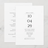 シンプルなブラック＆ホワイトの結婚式の日付オールインワン 招待状 (正面/裏面)