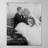 シンプルなブラック&ホワイトの結婚式写真&家族名 ポスター (正面)