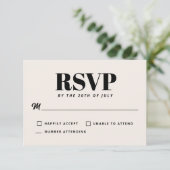 シンプルなブラック モダン ミニマル ウェディング RSVP (スタンド正面)
