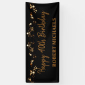 シンプルなブラック&金ゴールドハッピーバースデーバナー 横断幕 (縦)