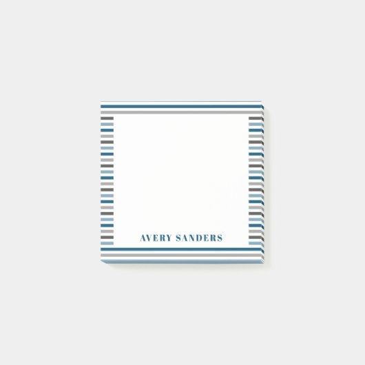 シンプルなブルーとグレーのストライプ ポストイット (正面)