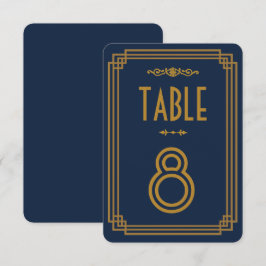 シンプルなブルーのアートデコウェディングテーブルナンバー 招待状