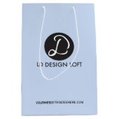 シンプルなブルーのカスタマイズ可能なビジネス企業ロゴ ミディアムペーパーバッグ (正面)