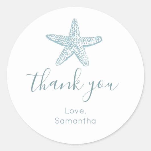 シンプルなブルーのヒトデのベビーシャワー感謝祭のお礼 ラウンドシール (正面)