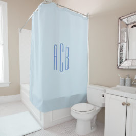 シンプルなブルーの3文字モノグラム シャワーカーテン