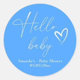 シンプルなブルーのHello Baby ラウンドシール