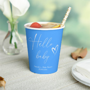シンプルなブルーのHello Baby 紙コップ