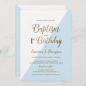 シンプルなブルーゴールドの洗礼と1歳の誕生日招待状 招待状 (正面/裏面)