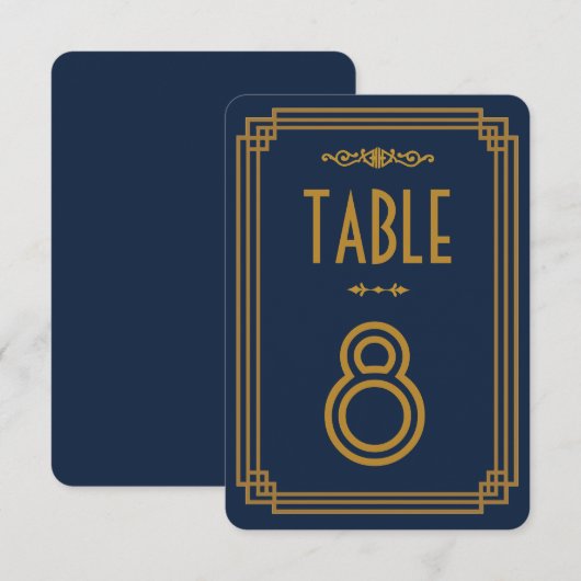 シンプルなブルー アートデコ ウェディング テーブルナンバー (正面/裏面)