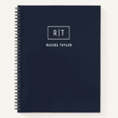 シンプルなプロフェッショナルモノグラム ネイビーブルー 白 ノートブック (正面)