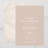 シンプルなヘリテージ ピンクパール ボウ トレンディー ウェディング 招待状 (正面/裏面)