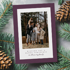 シンプルなヘリンボーンのフレームの紫のクリスマス写真 シーズンカード