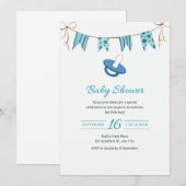 シンプルなベイビーブルーシャワー招待状（ダミー付き） 招待状 (正面/裏面)