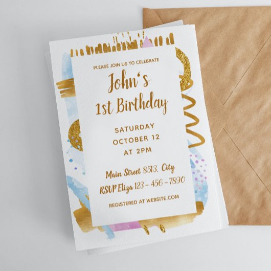 シンプルなベビーの1歳誕生日招待状 招待状