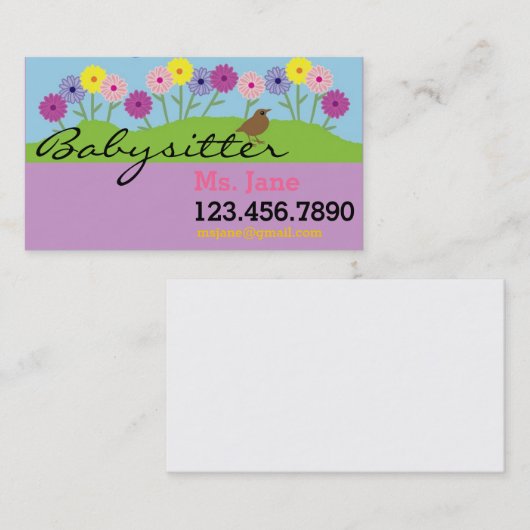 シンプルなベビーシッターの乳母の名刺 名刺 (正面/裏面)