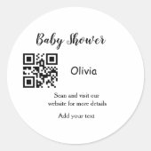 シンプルなベビーシャワーのウェブサイト バーコード QRコード 名前を追加する ラウンドシール (正面)
