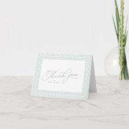 シンプルなベビーシャワーの爽やかなグリーンとホワイトのストライプのシーサッカーデザイン サンキューカード