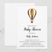 シンプルなベビーシャワー スムーズ ゴールド ホットエアバルーン 招待状 (正面/裏面)