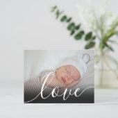 シンプルなベビーフォトスクリプト 誕生のお知らせ ポストカード (スタンド正面)