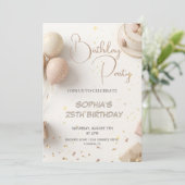 シンプルなベージュとゴールドの誕生日パーティーデザイン 招待状 (スタンド正面)